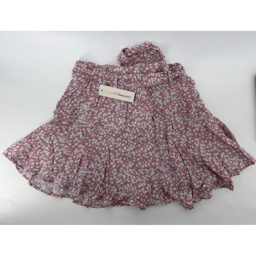 Urban Romantics Women Mauve Pink Floral Ruffle Skort Shorts Size S NWT